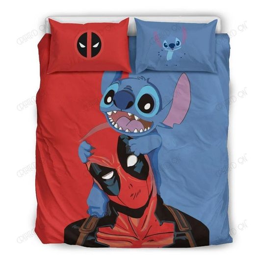 Stitch & Deadpool Disney Bedding Set, Duvet Cover, Home Decoration
