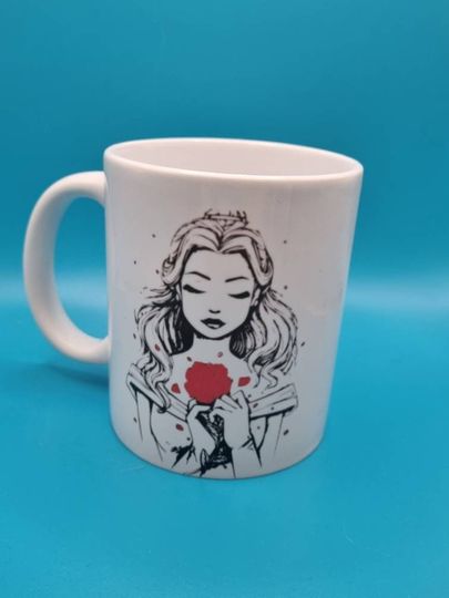 Disney beauty and the beast belle inspired mug. Belle,beast, castle rose. princess,printed mugs