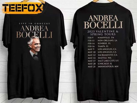 Andrea Bocelli 2023 Valentine and Spring Tour Dates T-Shirt