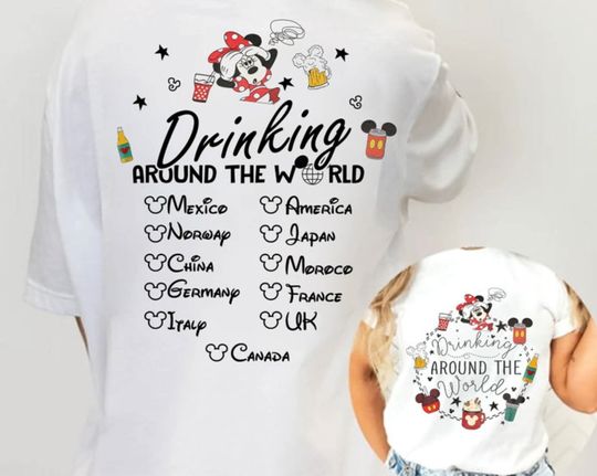 Minnie Drinking Around The World Shirt, Disney Epcot World Tour Shirt, Retro Disney Epcot Tee