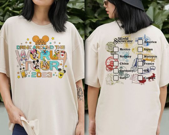 Vintage Disney Epcot World Tour 2Sided Tshirt, Drink Around The World Tour Tee