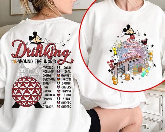 Disney Epcot World Tour Sweatshirt, Disney Drinking Around The World Sweatshirt