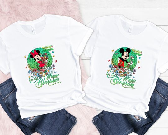 Disney Let The Magic Blossom Shirt, Minnie and Mickey Couple Shirt