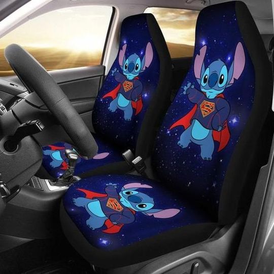 Stitch Superman Galaxy Pattern Car Seat Covers, Stitch Car Seat Covers