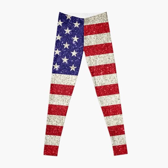 American Flag Sequin Glitter USA Leggings