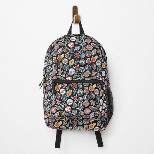 Discover NBA teams seamless pattern black Backpack