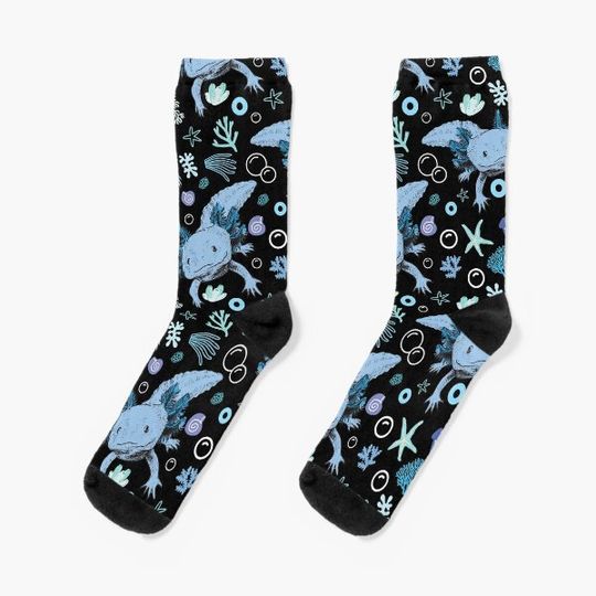 Blue Axolotl Coral Pattern Socks