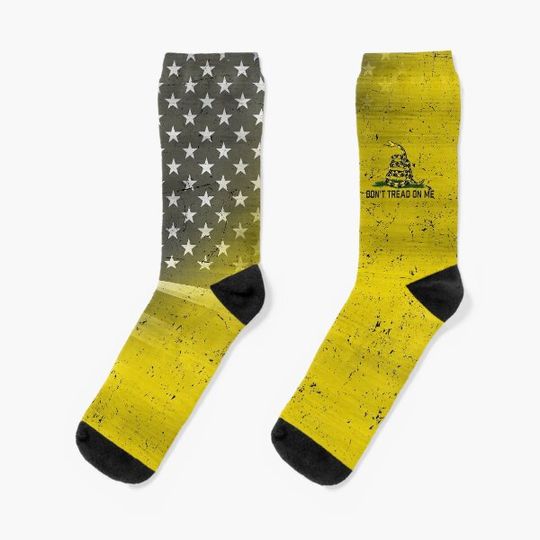 USA Gadsden flag grunge eroded Dont Tread on Me Snake and American Flag black HD High Quality Socks