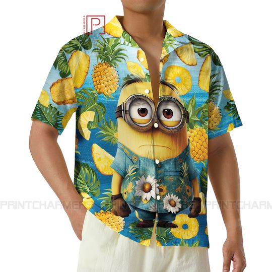 Pineapple Pattern Minion Hawaiian Shirt, Disney Funny Hawaii Shirt, Tropical Summer Shirt
