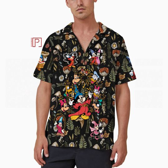 Retro Disney Epcot Hawaiian Shirt, Mickey and Friends Button Up Shirt