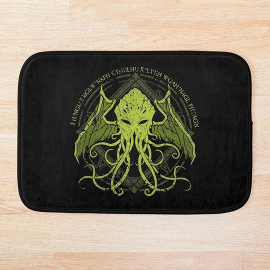 Cthulhu - Lovecraft - Distressed chant design v2 Bath Mat