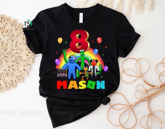 Personalized Birthday Boy Roblox Shirt, Rainbow Friends Kids Birthday Party Tshirt