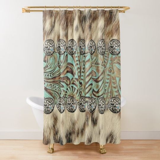 Discover Rustic brown beige teal western country cowboy fashion Shower Curtain