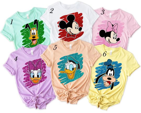 Disney Character Colorful Shirt, Mickey And Friend Shirt