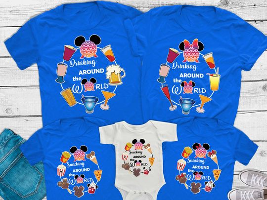 Disney Epcot couple Shirts, Disney Epcot World Traveler Couple shirts, Snacking Drinking Disney Epcot Festival Shirts