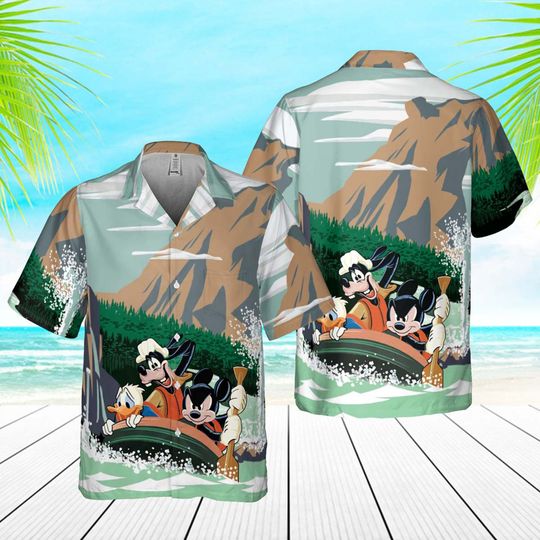 Disney Mickey And Friends Adventure Hawaiian Shirt, Vintage Disneyland Grizzly Peak Hawaiian
