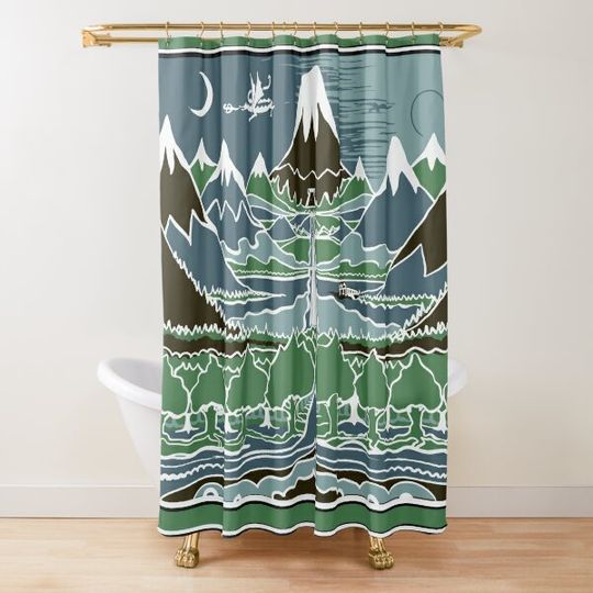 Forest mountain path in the style of J.R.R.Tolkien Shower Curtain