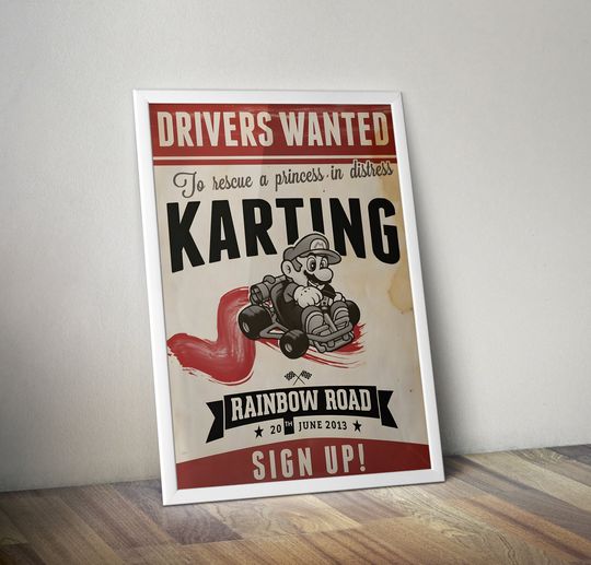 Mario Kart Poster | Super Mario Prints | Retro Game Poster | Video Game Posters