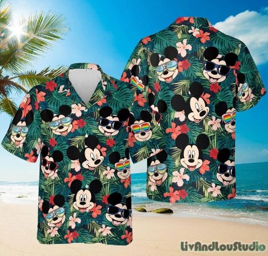 Disney Mickey Hibiscus Flower Tropical Hawaiian Shirt