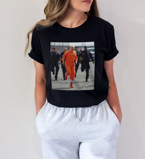 Donald Trump Running Away From Cops In Orange Jumpsuit T-Shirt, Donald Trump Jail Shirt, Funny Democrat Shirt