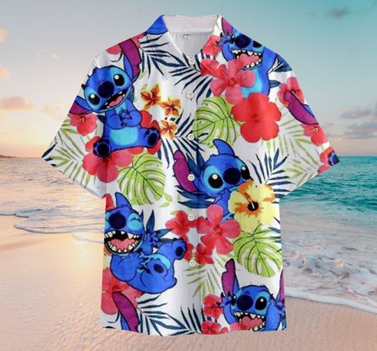 Hibiscus Flower Stitch Hawaiian Shirt, Disney Halloween Hawaiian Shirt