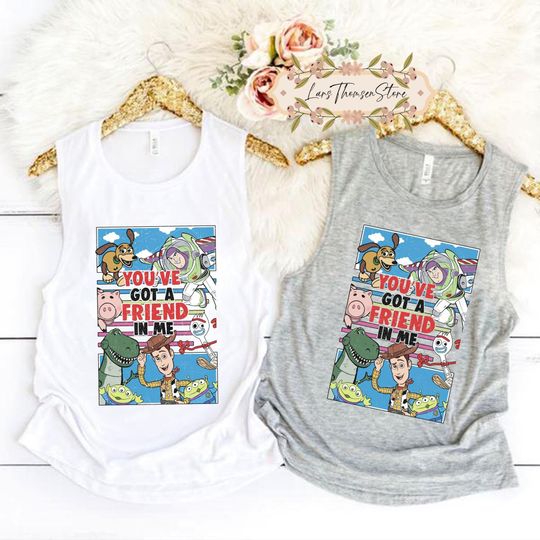 Vintage Toy Story Tank, Disney Family tank, Pixar Toy Story Friends tanks, Woody Buzz T-Rex Slinky, Disney World Tank