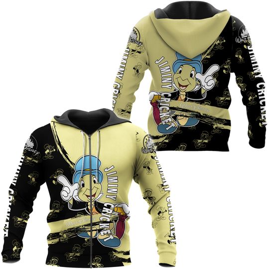 Discover Jiminy Cricket Green Black Pattern Stripes Disney 3D Zip Hoodie