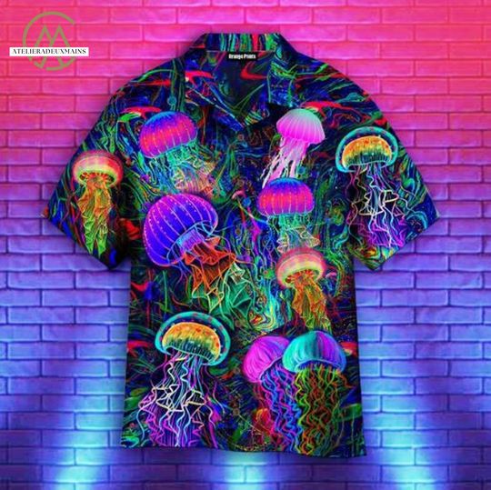 Neon Jellyfish Hawaiian Shirt, Tropical Shirt, Jelly Fish Lover Gift Shirt
