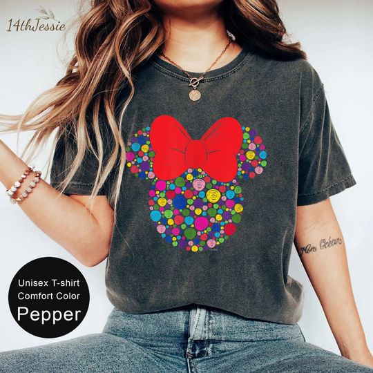 Discover Disney Minnie Mouse Polka Dot Day Distressed Doodles Icon Shirt