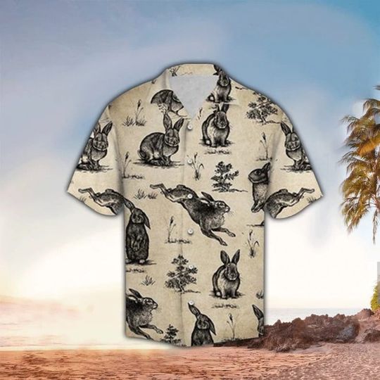 Vintage Rabbit Hawaiian Shirt Summer Beach Aloha
