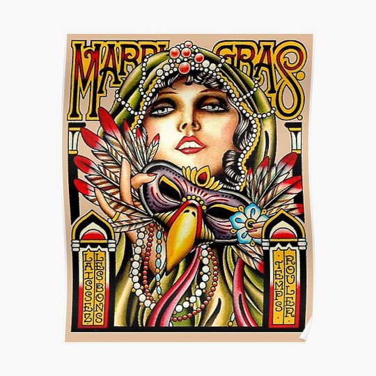 MARDI GRAS; Vintage New Orleans Art Deco Print Poster Premium Matte Vertical Poster
