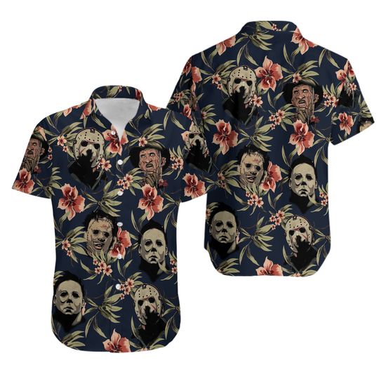 Discover Horror Characters Hawaiian Shirt, Horror Movie Halloween Shirt