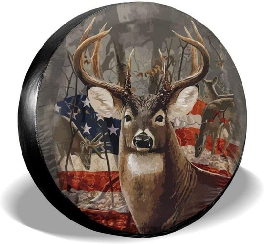 Deer American Flag Rv Spare Tire Cover