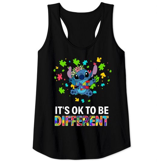 It's Ok To Be Different Tank Tops, Stitch Autism Awareness Disney Gift Tank Tops, Autism Month Tank Tops