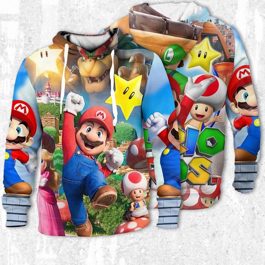 Mushroom Mario HOODIE, Mario Bros movie Hoodie 3D, Super Mario Hoodie