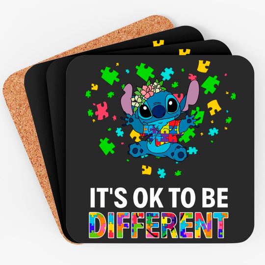 It's Ok To Be Different Coasters, Stitch Autism Awareness Disney Gift Coasters, Autism Month Coasters