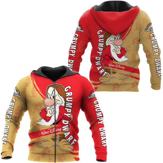 Discover Grumpy Dwarf Red Brown Pattern Stripes Disney 3D Zip Hoodie