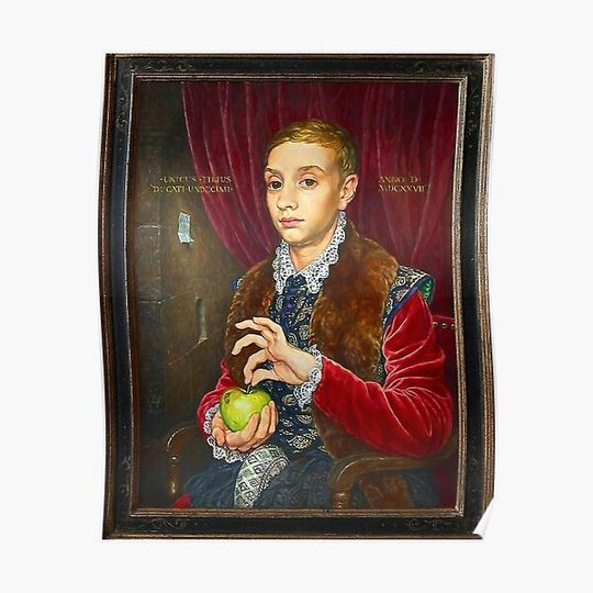 Boy With Apple Painting Premium Matte Vertical Poster