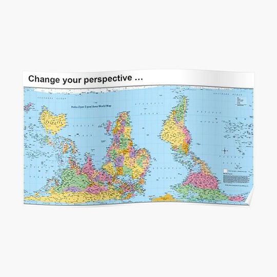 Upside Down World Map poster, High Definition Upside Down World Map 2023, Detailed printable Upside Down world map poster in warm neutral colors Premium Matte Vertical Poster