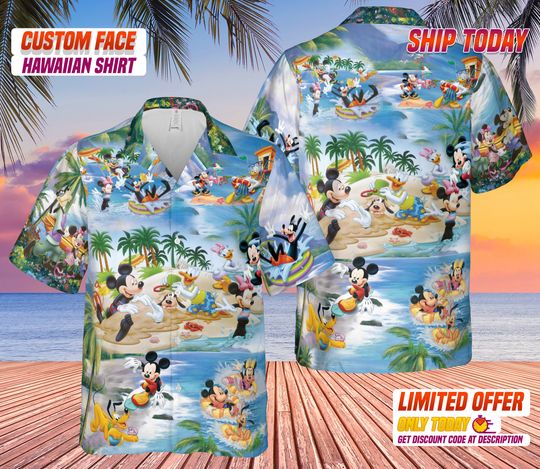 Personalized Photo Hawaiian Shirt, Disney Cruise Hawaiian Shirt, Disneyland Mickey And Friends Hawaiian