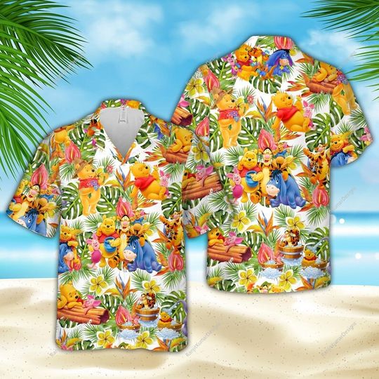 Pooh And Friends Hawaiian Shirt, Disney Piglet Tigger Eeyore Beach Hawaiian
