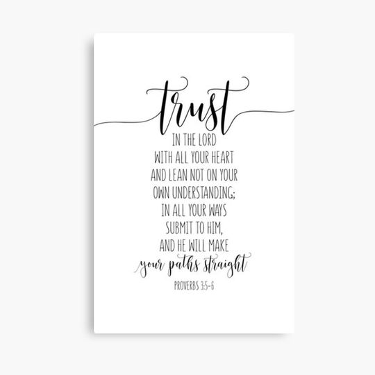 Trust In The Lord With All Your Heart, Proverbs 3:5-6, Bible Verse, Scripture Art Canvas