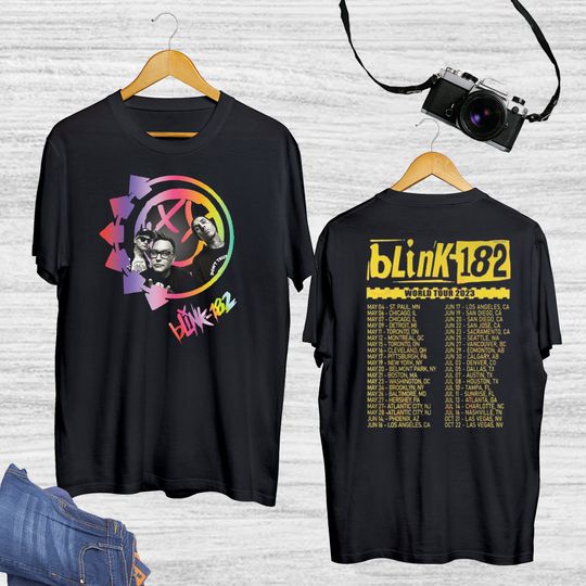 B182 Band 2023 World Tour Shirt, Blink Smile 182 Graphic T-shirt, B182 Fan Gift Shirt, Arrow Smiley Shirt