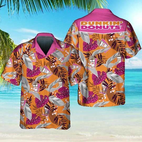 Dunkin Donuts Food Shirt, Tropical Flower Aloha Hawaiian Shirts