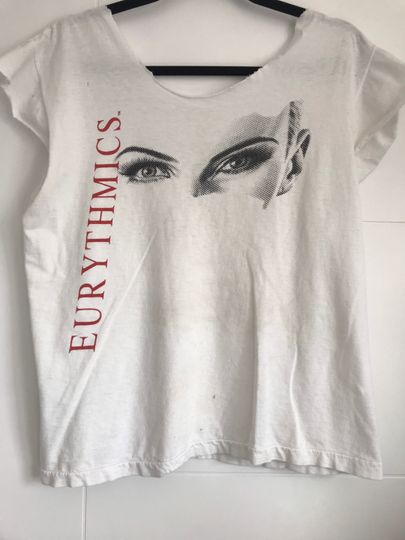 Vintage Eurythmics 1986 The Revenge Tour Cut Cropped Off the Shoulder T Shirt