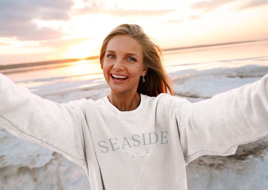 Seaside Crewneck Sweatshirt Trendy Preppy Beach Oversized Crewneck Bayside Seagull Birds