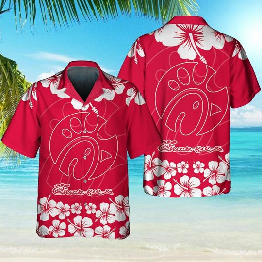 Chick-fil-A Food Shirt, Tropical Flower Aloha Hawaiian Shirts , Summer Hawaiian Beach Day 3D T-Shirt