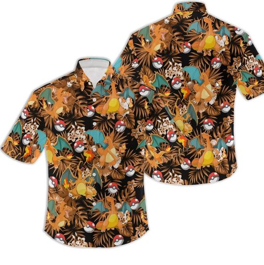Hawai shirt, Charizard Hawaiian Shirt, Gift for Him, PKM Hawaiian, Summer hawai, collared shirt