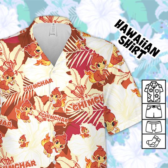 PKM Chimchar Hawaiian Flowers Pattern Shirt, PKM Birthday Hawaiian Shirt