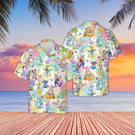 Lilo Stitch Mickey and Friends Hawaiian Shirt, Disney Magic Kingdom Hawaiian Shirt, Disneyland Aloha Vibes Shirt
